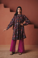 Coffee Chintz Co-Linen Front Pleated Kurta Set