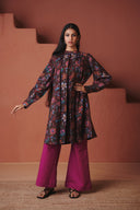 Coffee Chintz Co-Linen Front Pleated Kurta Set - Sale