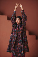 Coffee Chintz Co-Linen Front Pleated Kurta Set - Sale