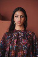 Coffee Chintz Co-Linen Front Pleated Kurta Set
