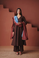 Coffee Co-Linen Embroidered Pocket Kurta Set