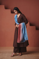 Coffee Co-Linen Embroidered Pocket Kurta Set