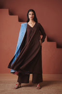 Coffee Co-Linen Embroidered Pocket Kurta Set