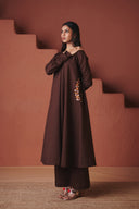 Coffee Co-Linen Embroidered Pocket Kurta Set
