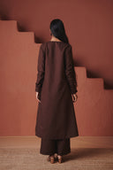 Coffee Co-Linen Embroidered Pocket Kurta Set