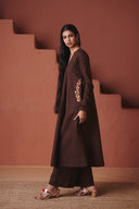 Coffee Co-Linen Embroidered Pocket Kurta Set