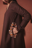 Coffee Co-Linen Embroidered Pocket Kurta Set