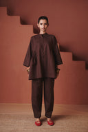 Coffee Co-Linen Gathered Shirt