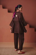 Coffee Co-Linen Gathered Shirt Set