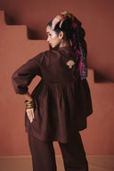 Coffee Co-Linen Gathered Shirt Set - Sale