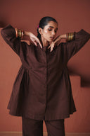 Coffee Co-Linen Gathered Shirt Set - Sale