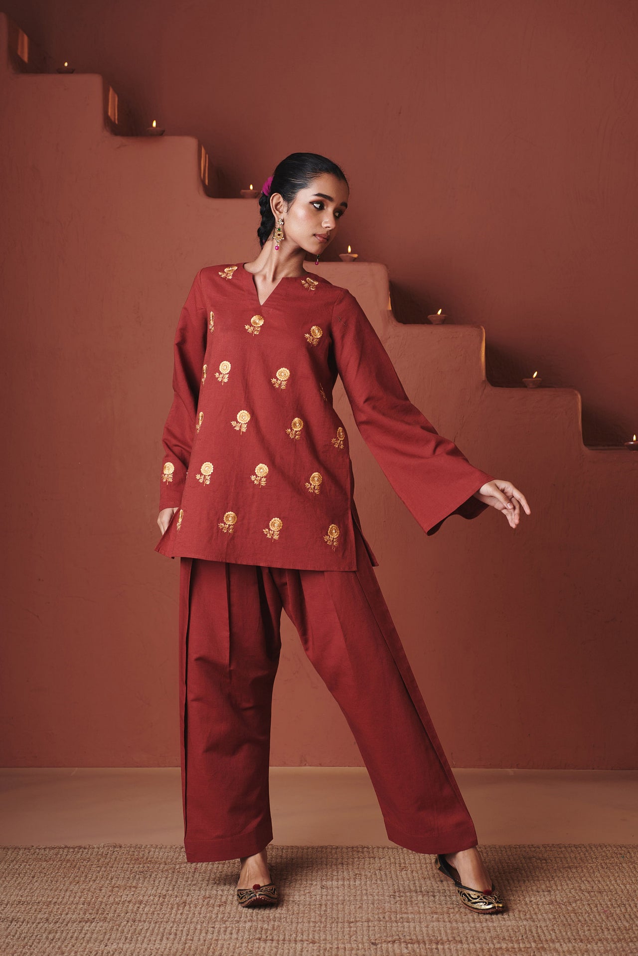 Brick Co-Linen Farsi Kurta Set image 1