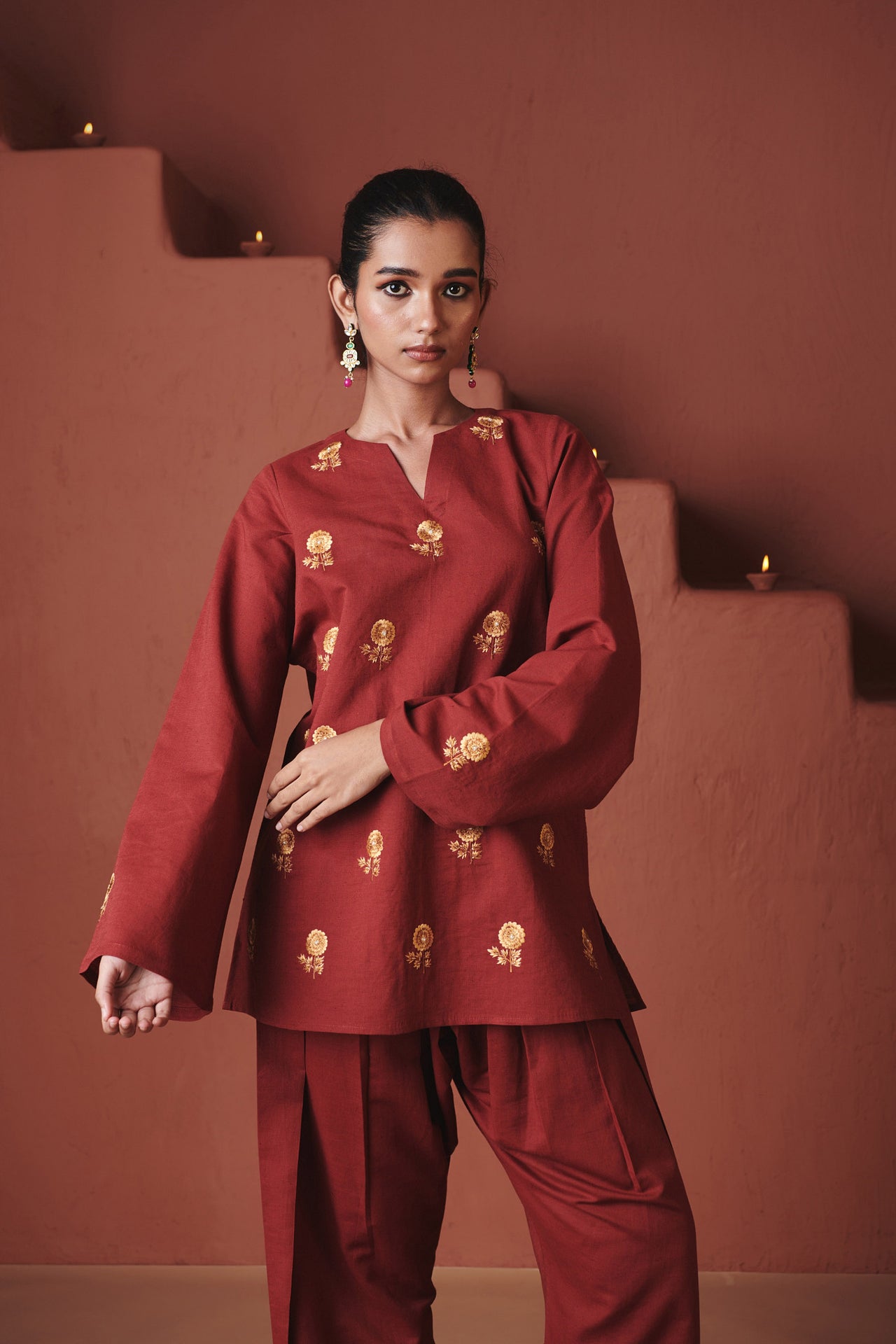 Brick Co-Linen Farsi Kurta Set image 2