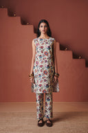 Beige Chintz Co-Linen Sleeveless Fitted Kurta Set