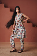 Beige Chintz Co-Linen Sleeveless Fitted Kurta Set