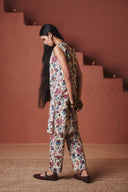 Beige Chintz Co-Linen Sleeveless Fitted Kurta Set