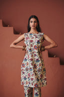 Beige Chintz Co-Linen Sleeveless Fitted Kurta Set