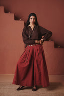 Brick Co-Linen Multi-Pleated Pants