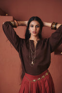 Coffee Co-Linen Billow Top - Sale