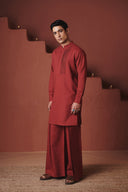 Brick Co-Linen Men's Pleated Yoke Kurta Set - Sale