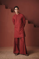 Brick Co-Linen Men's Pleated Yoke Kurta Set - Sale