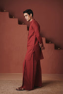 Brick Co-Linen Men's Pleated Yoke Kurta Set