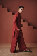 Brick Co-Linen Men's Pleated Yoke Kurta Set - Sale