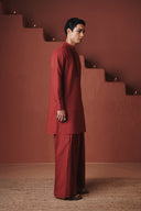 Brick Co-Linen Men's Pleated Yoke Kurta Set - Sale