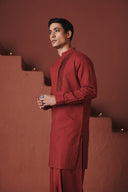 Brick Co-Linen Men's Pleated Yoke Kurta Set - Sale