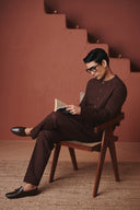 Coffee Co-Linen Men's Round Neck Jacket