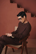 Coffee Co-Linen Men's Round Neck Jacket