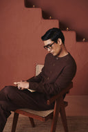 Coffee Co-Linen Men's Round Neck Jacket - Sale