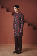 Coffee Chintz Co-Linen Men's Long Jacket