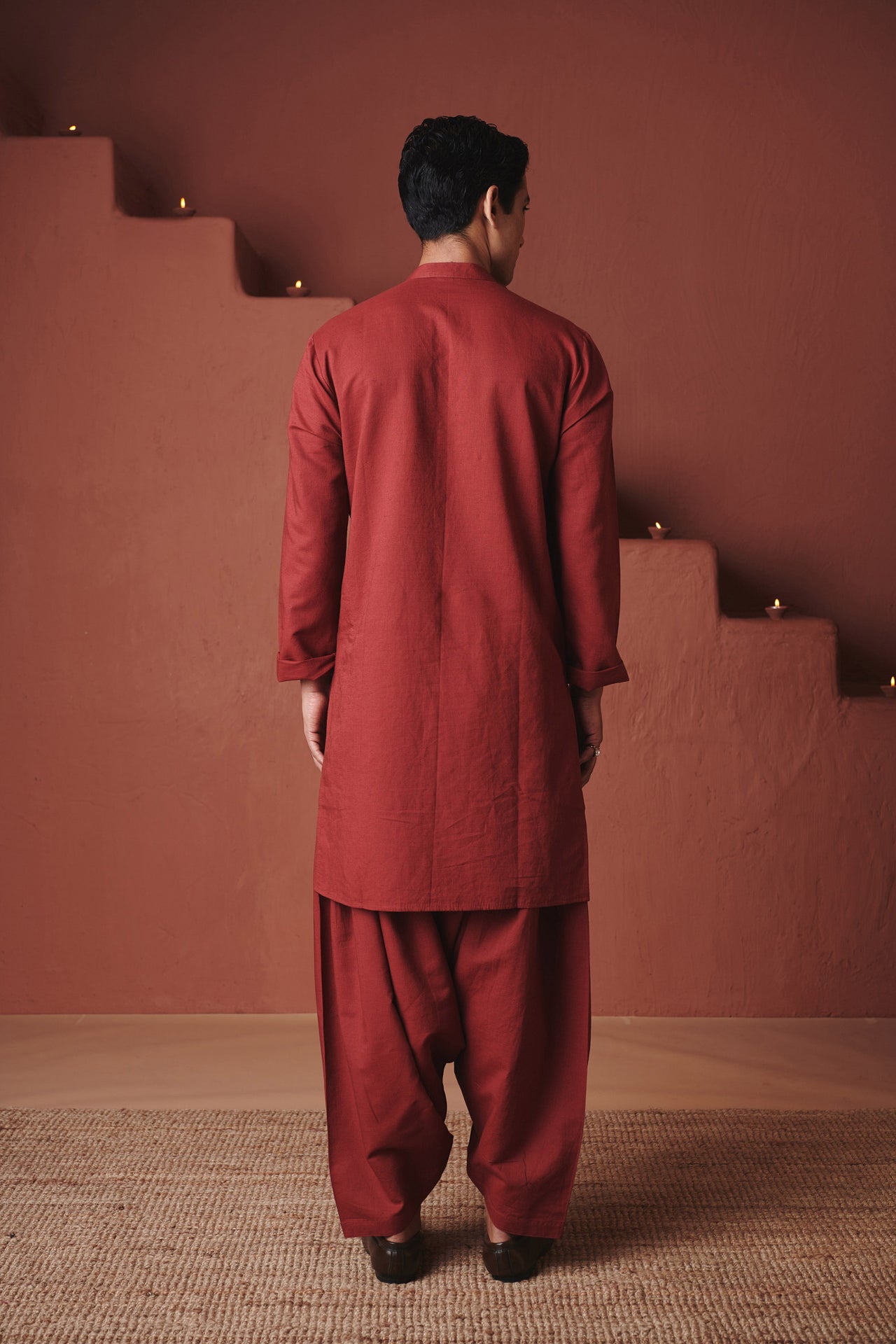 Brick Co-Linen Men's Dhoti Kurta Set image 3