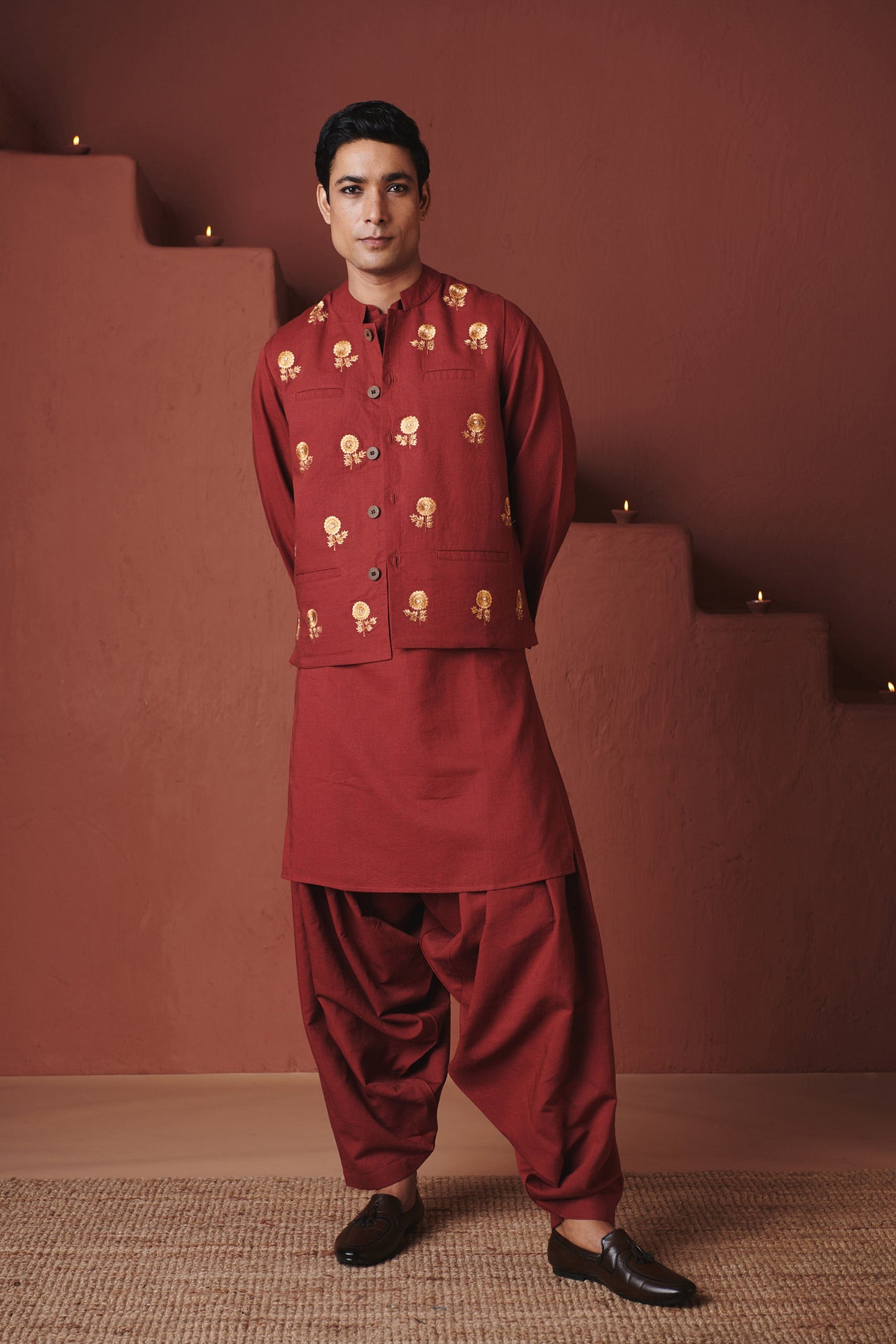 Brick Co-Linen Men's Dhoti Kurta Set image 4
