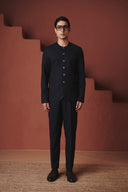 Carbon Co-Linen Men's Round Neck Jacket Set