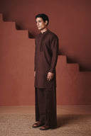 Coffee Co-Linen Men's Pleated Yoke Kurta Set