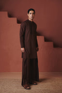 Coffee Co-Linen Men's Pleated Yoke Kurta Set