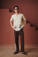 Beige Chintz Co-Linen Men's Camp Collar Shirt