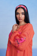 Tangerine Linen Puff Sleeves Dress - Sale