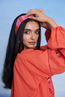 Tangerine Linen Puff Sleeves Dress - Sale