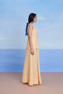 Butterscotch Linen V-neck Vest And Maxi Skirt Set