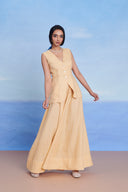 Butterscotch Linen V-neck Vest And Maxi Skirt Set