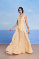 Butterscotch Linen V-neck Vest And Maxi Skirt Set