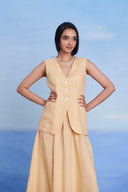 Butterscotch Linen V-neck Vest And Maxi Skirt Set