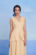 Butterscotch Linen V-neck Vest And Maxi Skirt Set