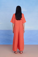 Tangerine Linen Half Sleeves Flared Jumpsuit