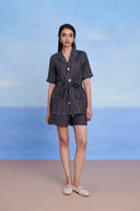 Graphite Linen High Waist Shorts - Sale