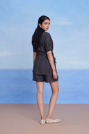 Graphite Linen Denim Front Tie Jacket And Shorts Set - Sale
