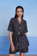 Graphite Linen Denim Front Tie Jacket